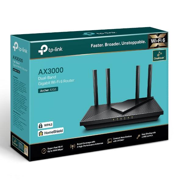 TP-Link Archer AX55 Pro AX3000 Dual-Band Wi-Fi 6 Router - Black