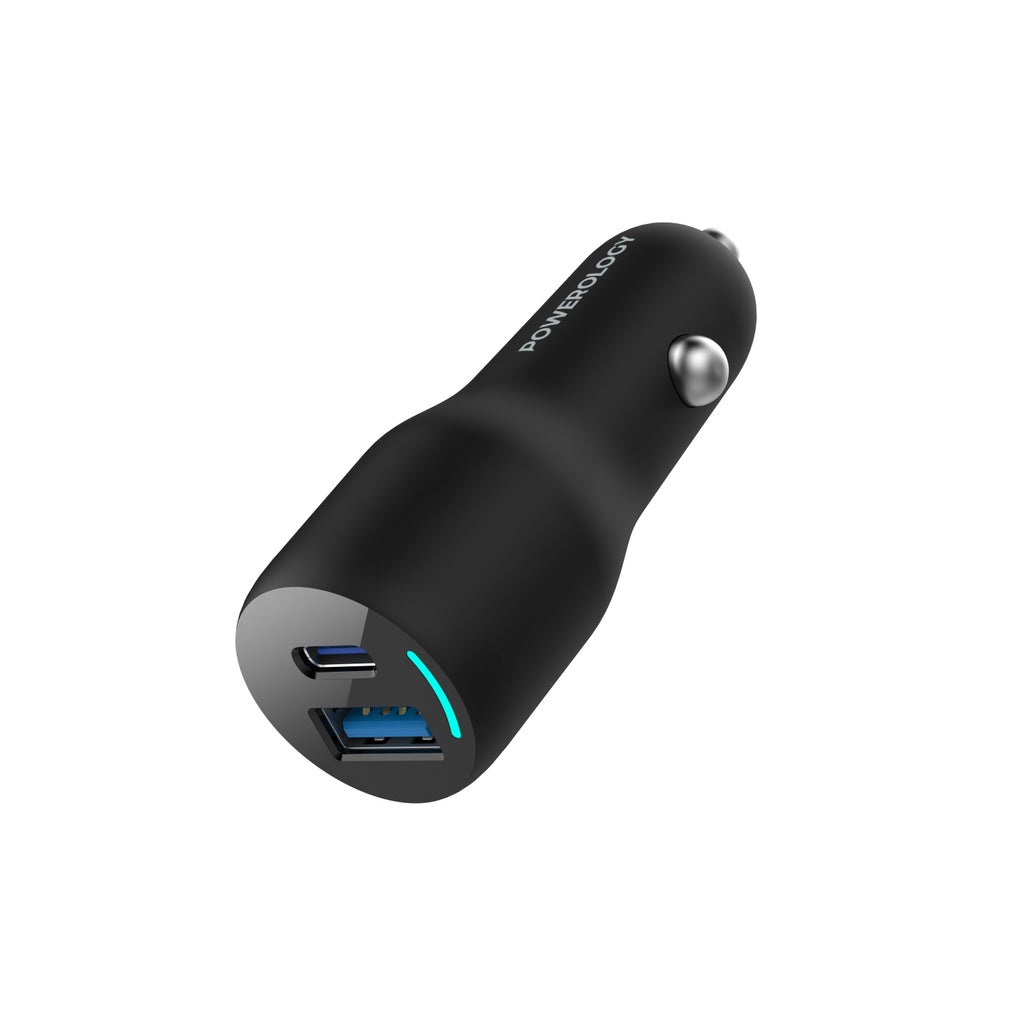 شاحن سيارة Powerology 35W PD + QC3.0 مع LED - أسود