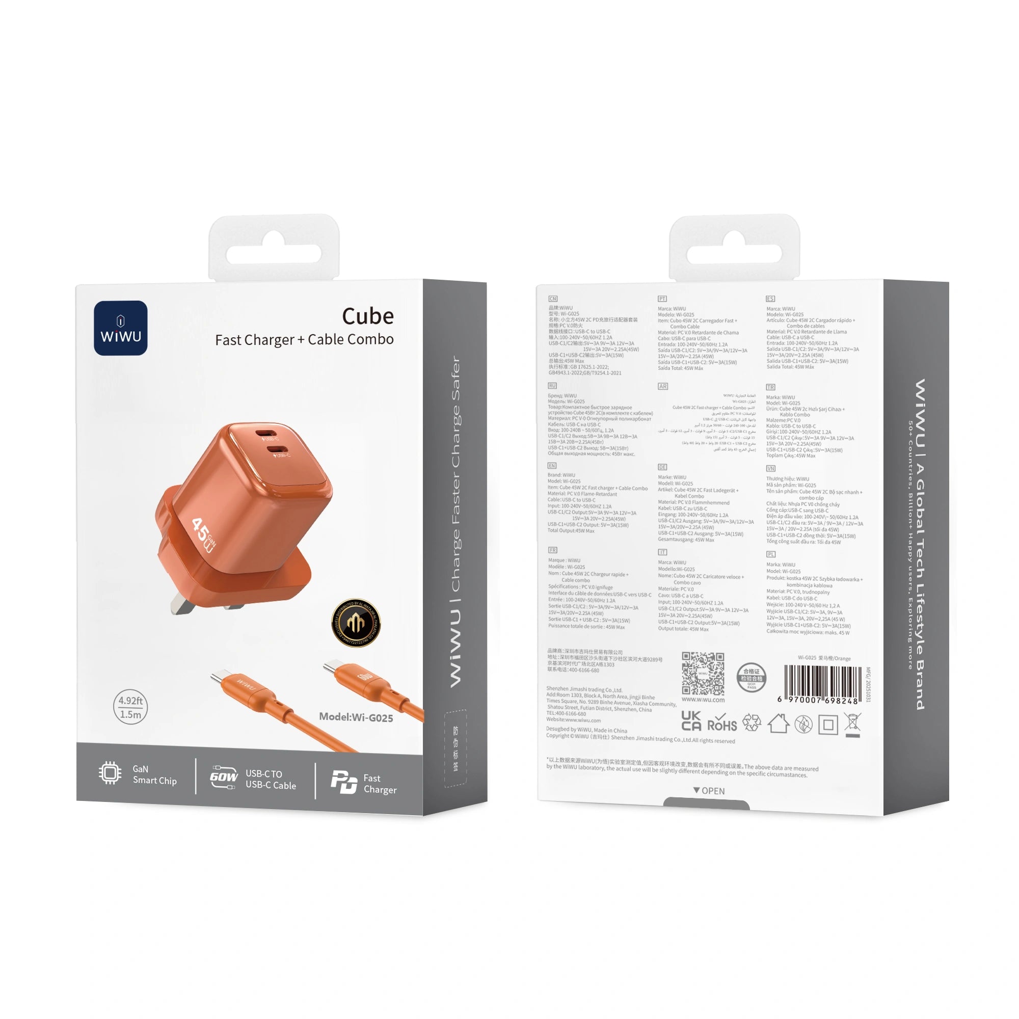 WiWU Cube 45W 2C PD Fast Charge Travel Adapter Combo Wi-G025 EU/UK/CN