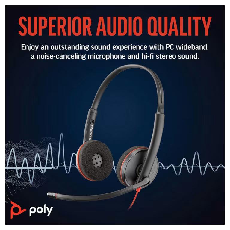 سماعة Poly Blackwire 3220 سلكية بميكروفون وإلغاء ضوضاء