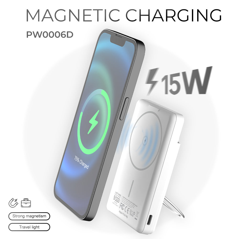 شاحن متنقل مغناطيسي Leneys PW0006D – شحن 15W/20W سريع
