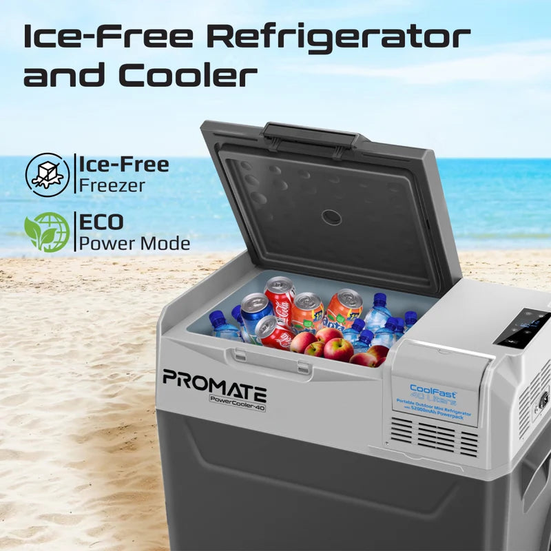 Promate PowerCooler-40 CoolFast™ 40 Liters Portable Outdoor Mini Refrigerator with 52000mAh Powerpack