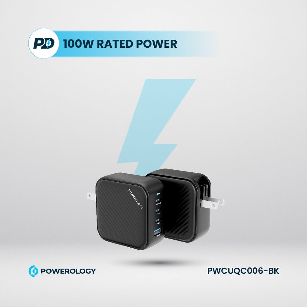 Powerology 100W World Travel Charger | 3 PD + 1 QC3.0 Ports