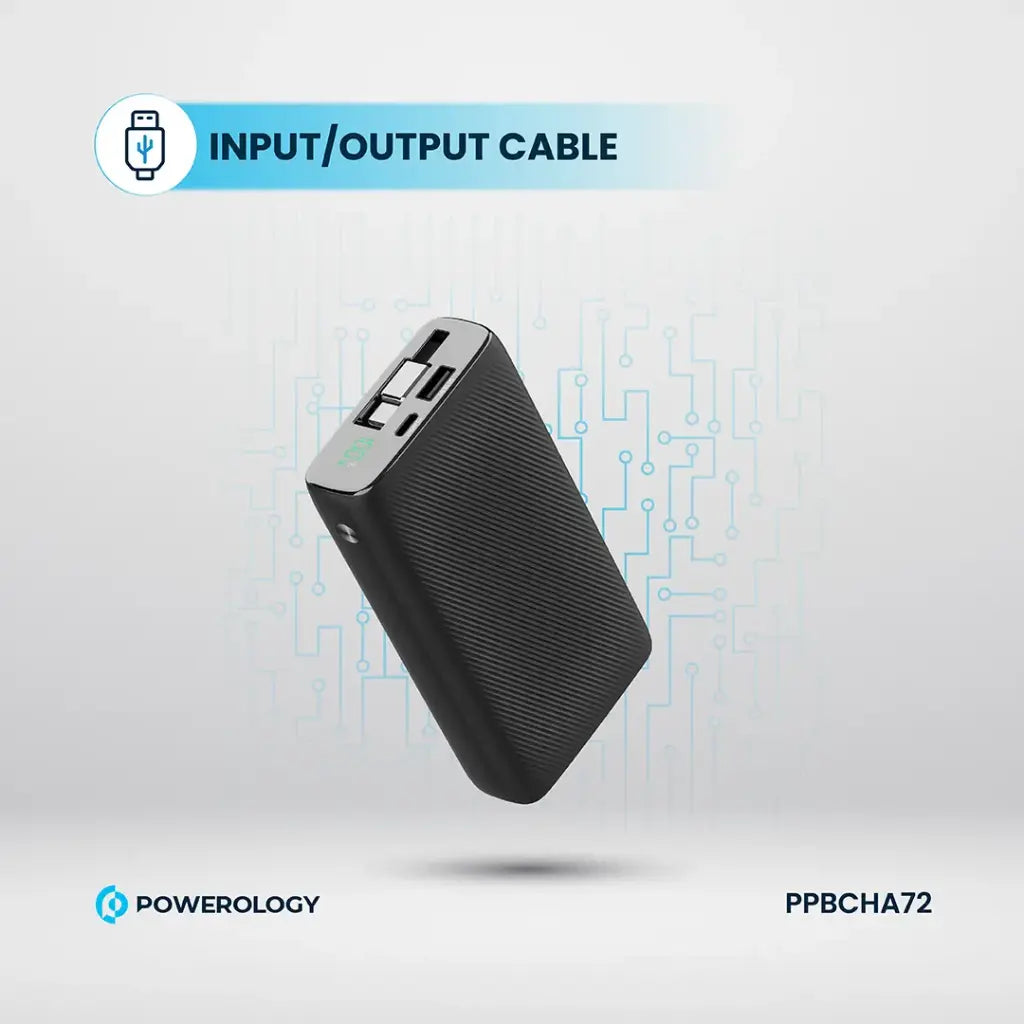 Powerology 20000mAh Retractable Cable Power Bank 35W