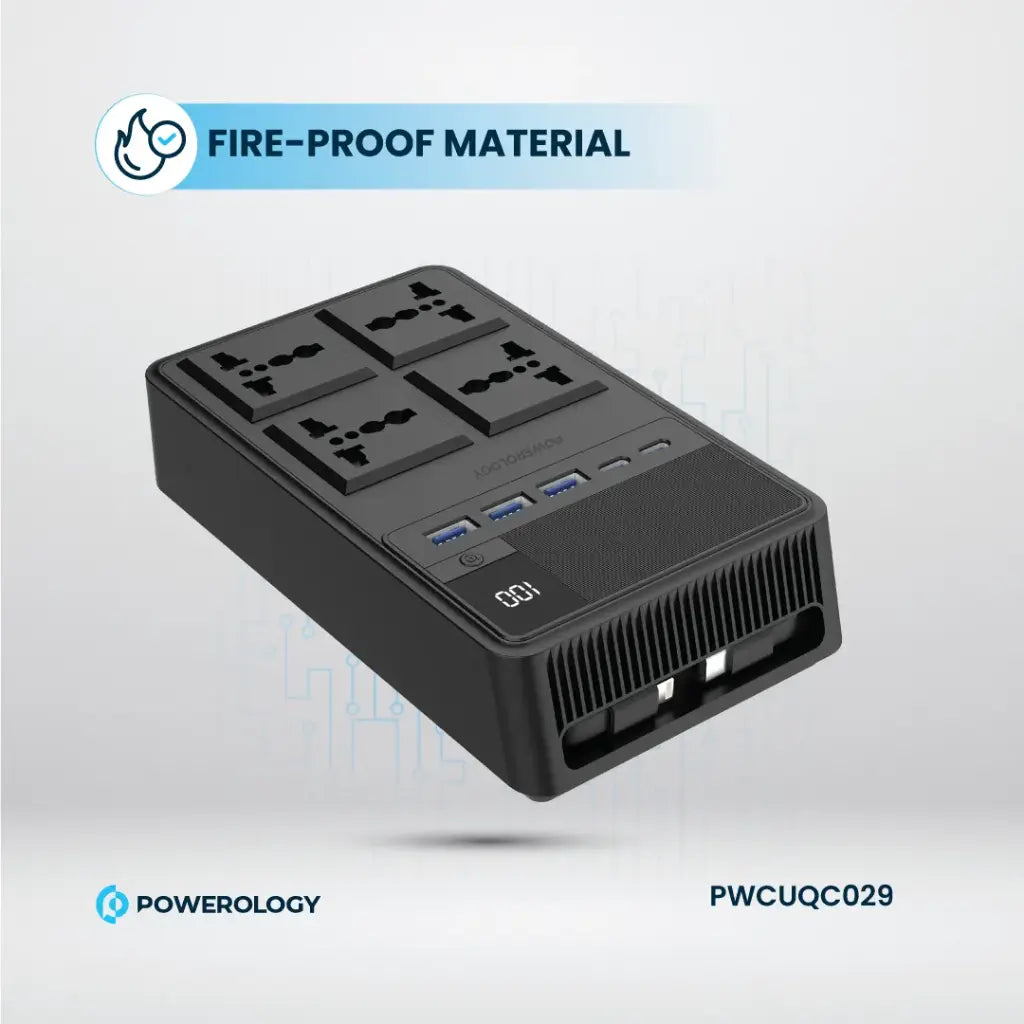مشترك كهرباء Powerology 2500W بـ4 منافذ وكوابل مدمجة