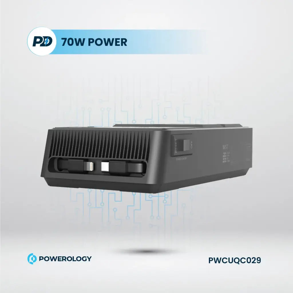 مشترك كهرباء Powerology 2500W بـ4 منافذ وكوابل مدمجة