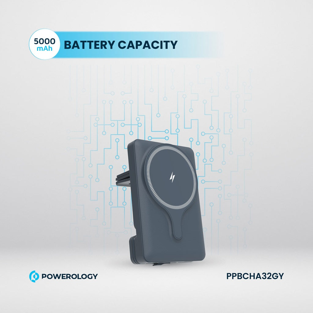 Powerology 5000mAh Magnetic Wireless Car Charger Mount