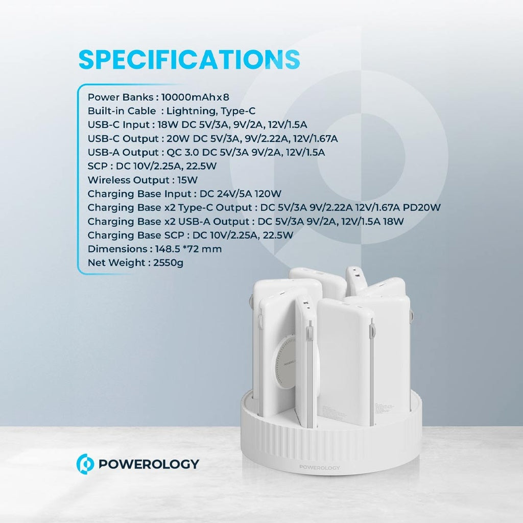 Powerology 8 in 1 Wireless Power Bank Station 10000mAh