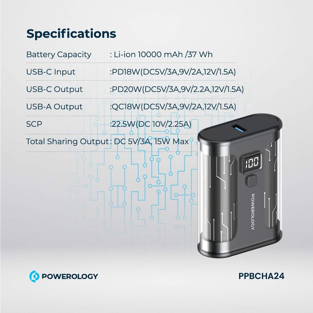 Powerology Crystalline 10000mAh PD 35W Fast Power Bank