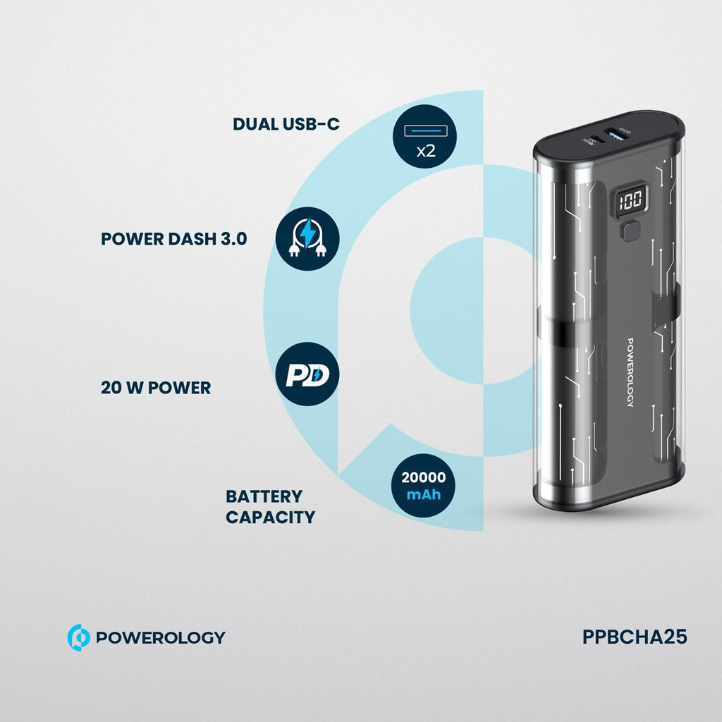 Powerology Crystalline 20000mAh 65W PD Fast Power Bank