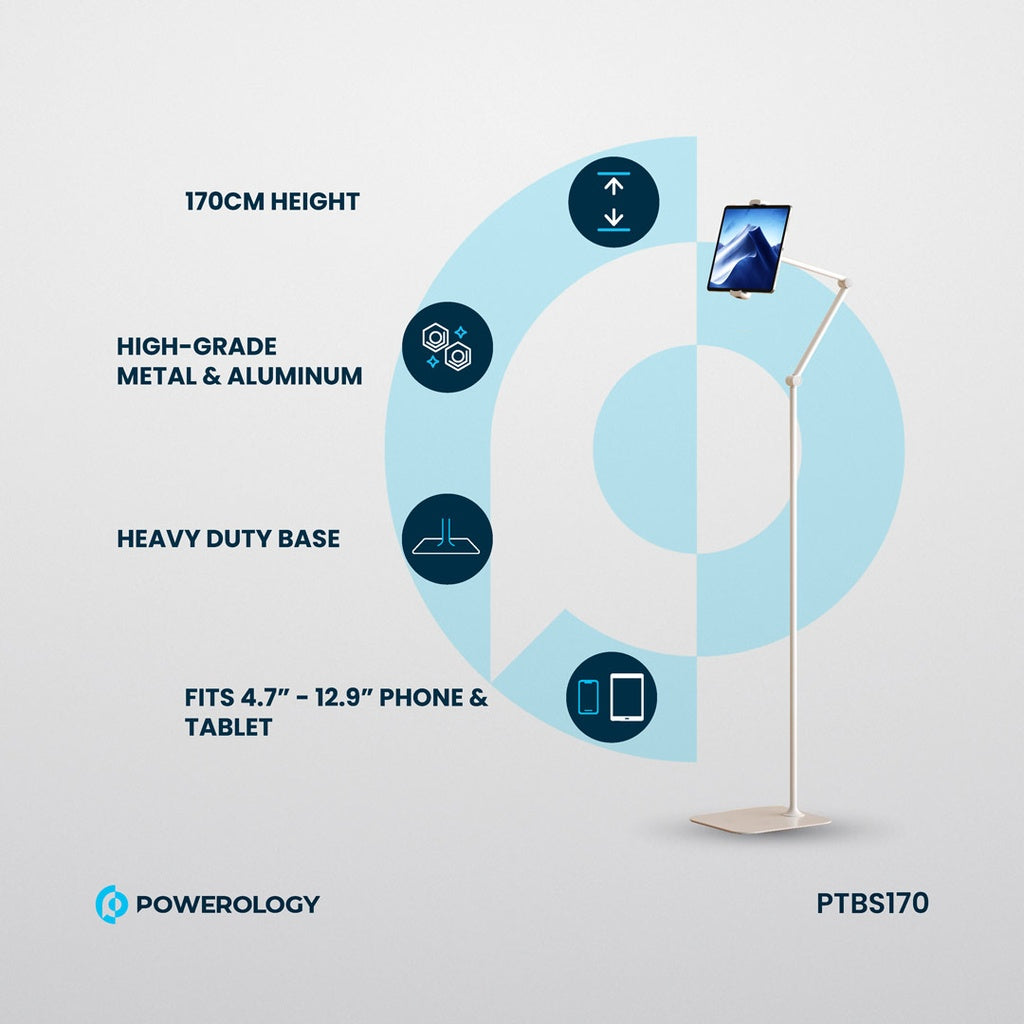 Powerology Floor Stand with Metal Base for Phone & Tablet – White