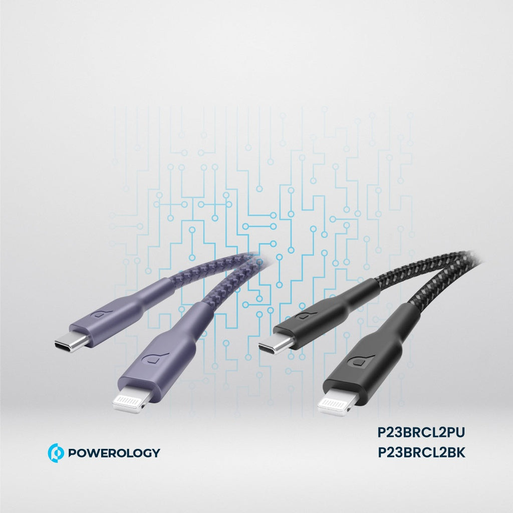 كيبل Powerology تايب C إلى لايتنينغ 2م PD 60W مضفر
