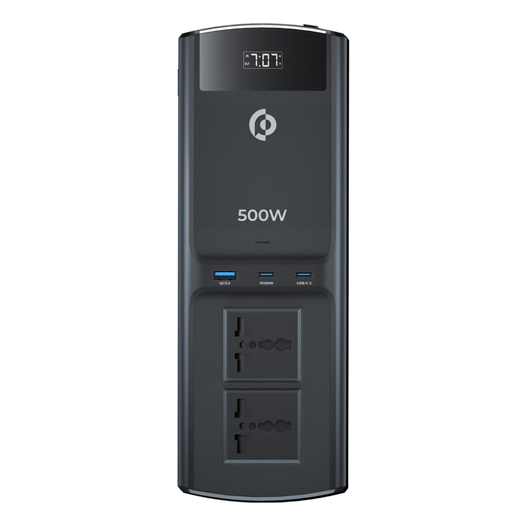 محول سيارة Powerology 500 واط متعدد المنافذ مع USB-C مزدوج