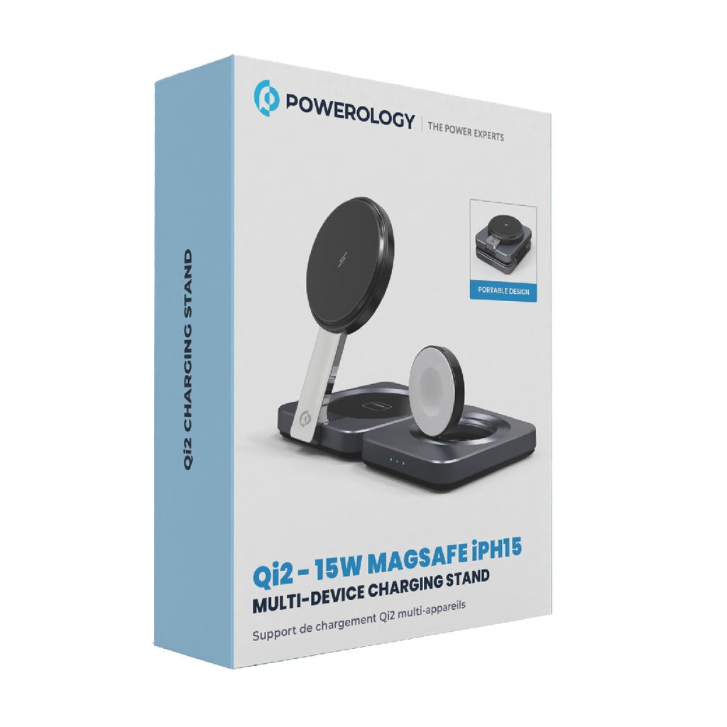 Powerology Qi2-15W Multi-Charging MagSafe Stand – Black
