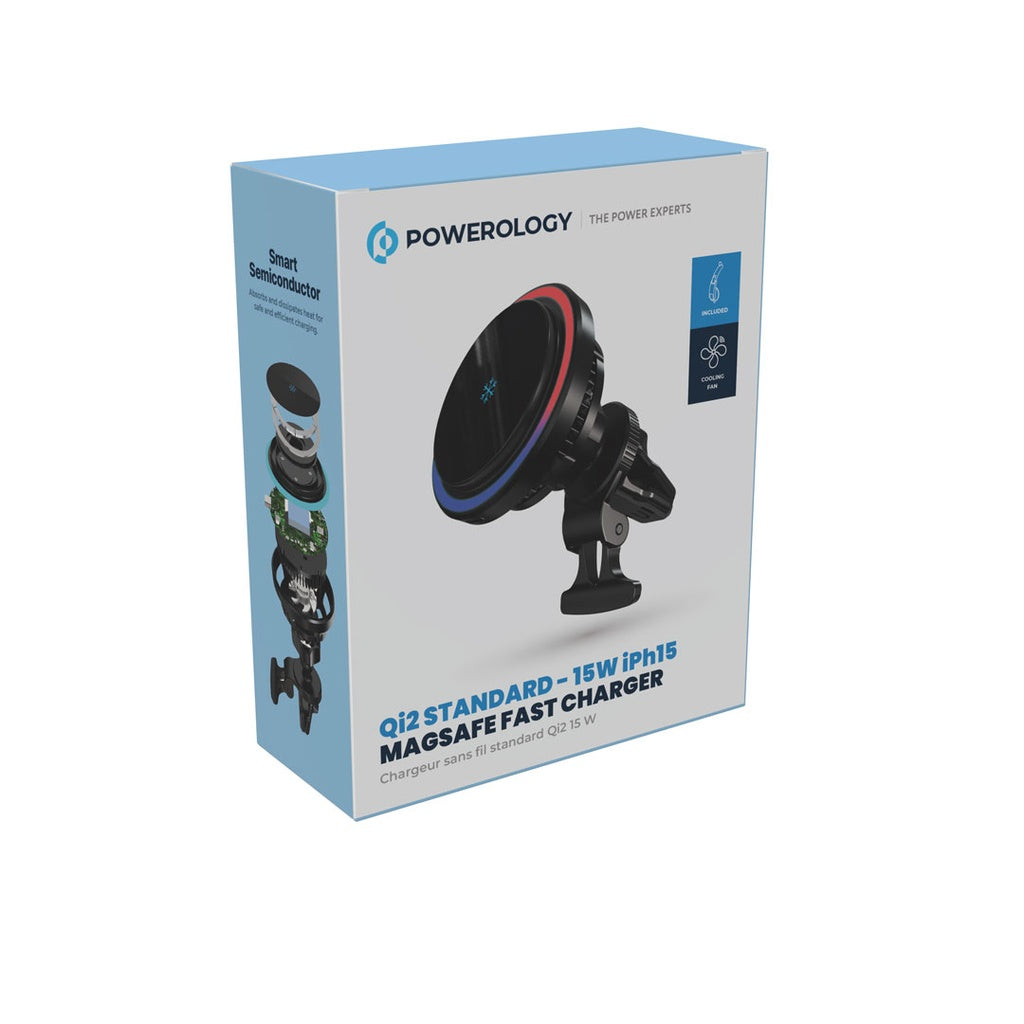 شاحن Powerology Qi2 Standard 15W مغناطيسي متوافق مع iPhone 15 - أسود