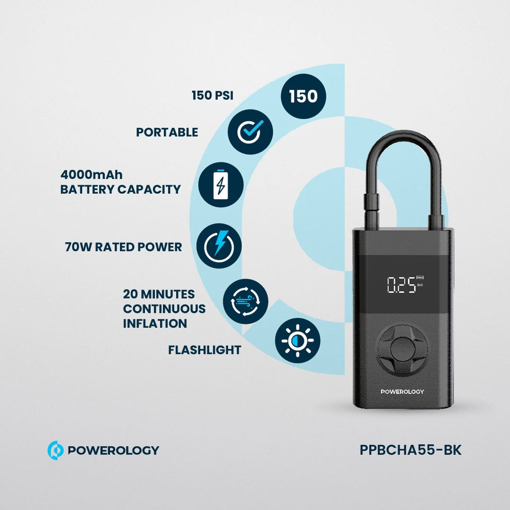 Powerology PPO55 Ultra Portable Air Compressor & Power Bank