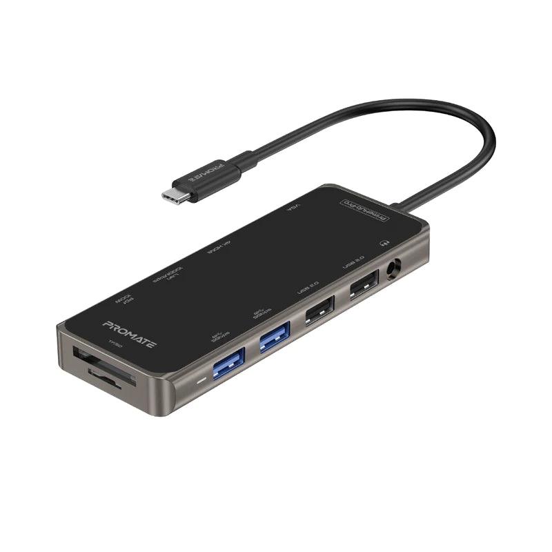 PROMATE PrimeHub Pro Multiport USB C Hub with 100W Power Delivery - Black