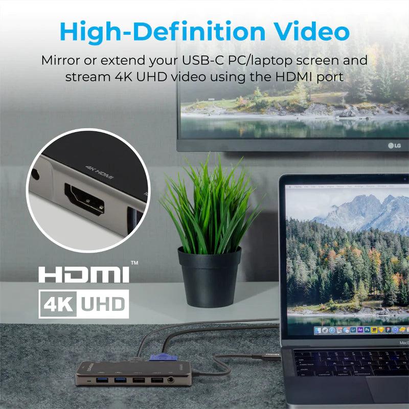 PROMATE PrimeHub Pro Multiport USB C Hub with 100W Power Delivery - Black