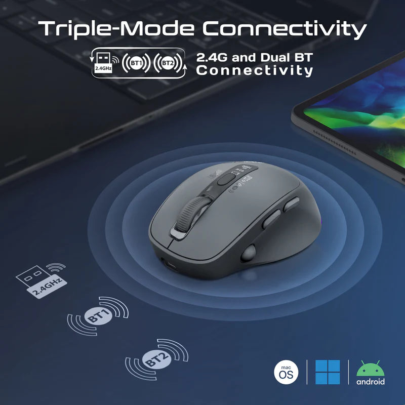 Promate Blix-3M Silent-Click 1600DPI Triple-Mode Rechargeable Mouse w/ Multi-Device Connectivity
