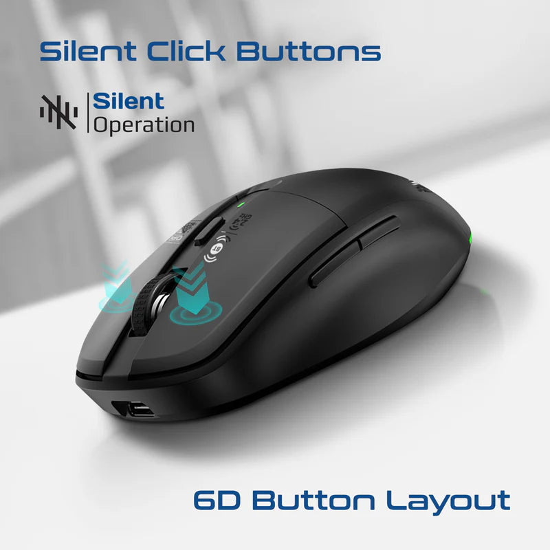 Promate Flixi Dual Mode Wireless Mouse with Rechargeable Battery BT & 2.4GHz Connectivity