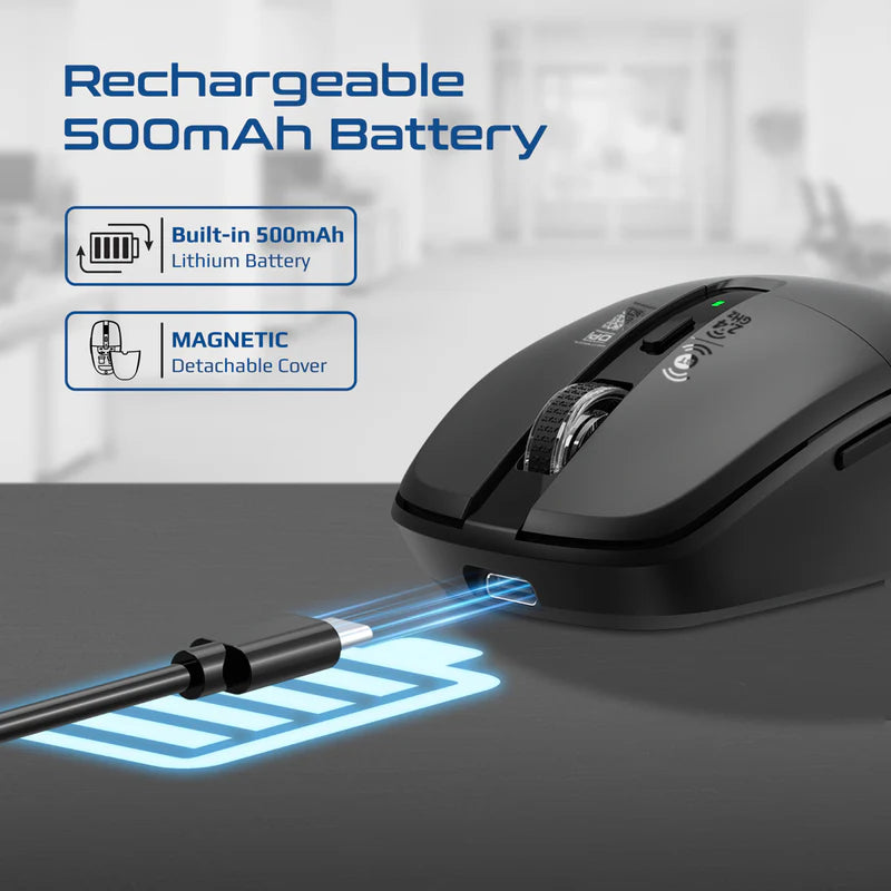Promate Flixi Dual Mode Wireless Mouse with Rechargeable Battery BT & 2.4GHz Connectivity