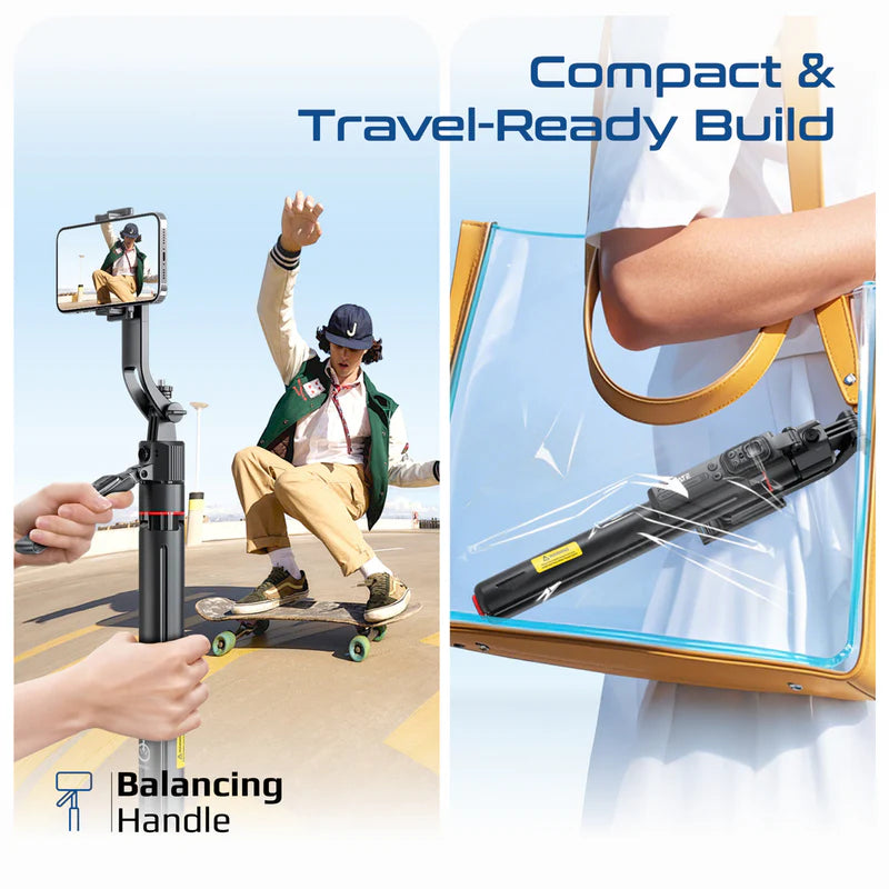 Promate TriPop-Ai 360° Ai Face Tracking Telescopic Selfie Stick with Auto Pop open Tripod Base