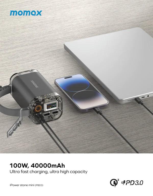 Momax Power Stone Mini 40000mAh Portable Power Station - Silver & Space Gray