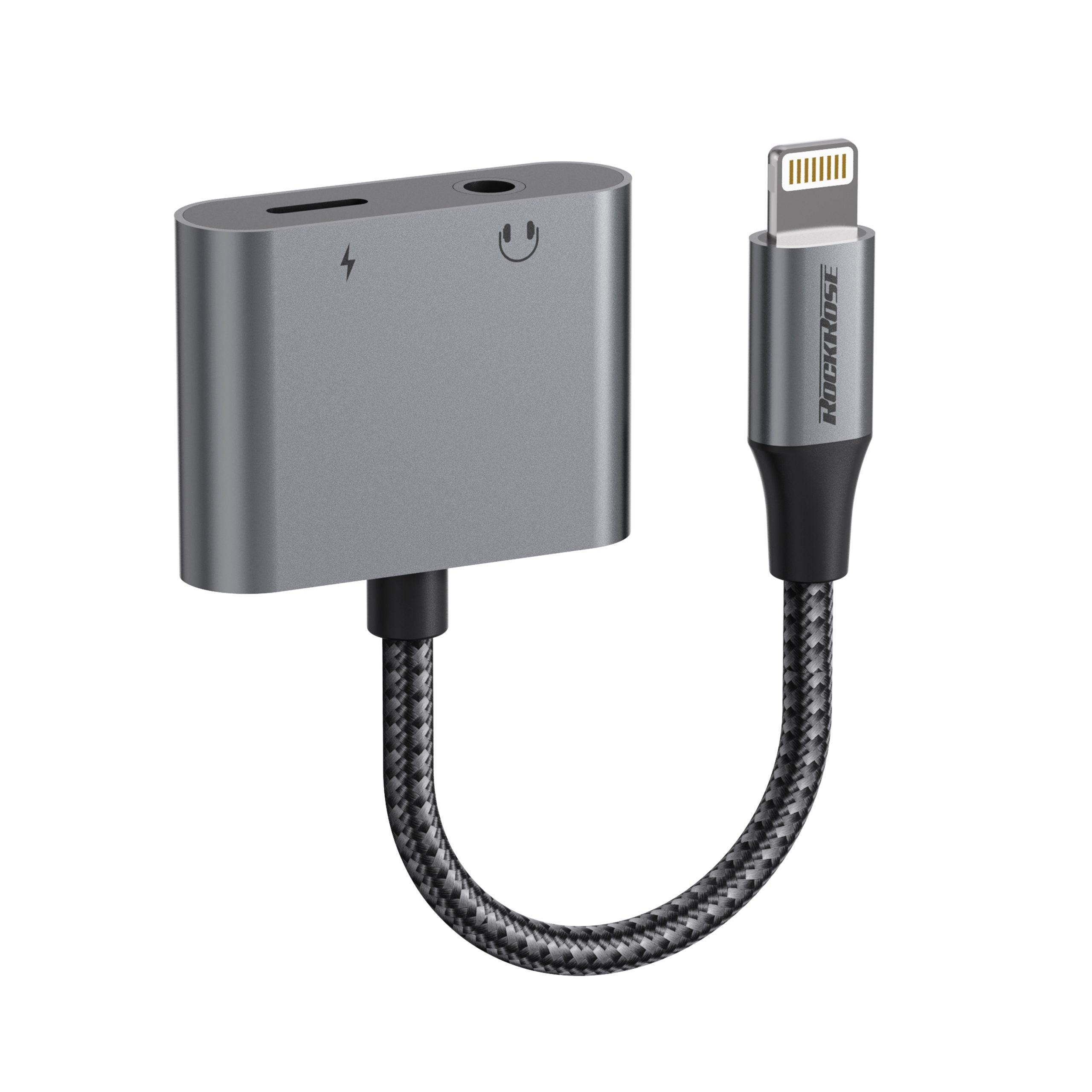 RockRose Nexus AL Adapter Fast Charge & Music for iPhone - Grey