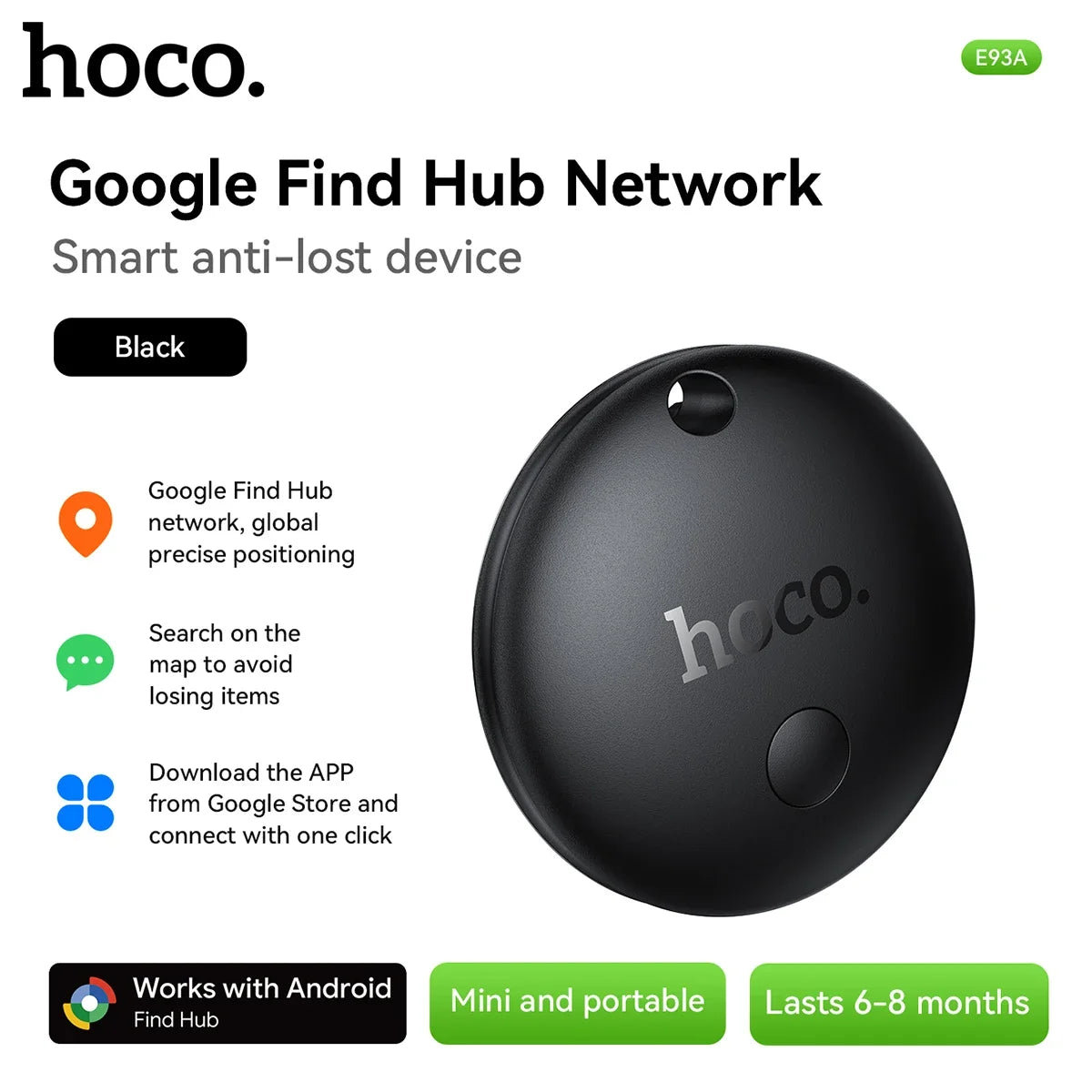 جهاز التتبع الذكي HOCO E93A لنظام Android - متوافق مع خدمة "العثور على جهازي" من Google
