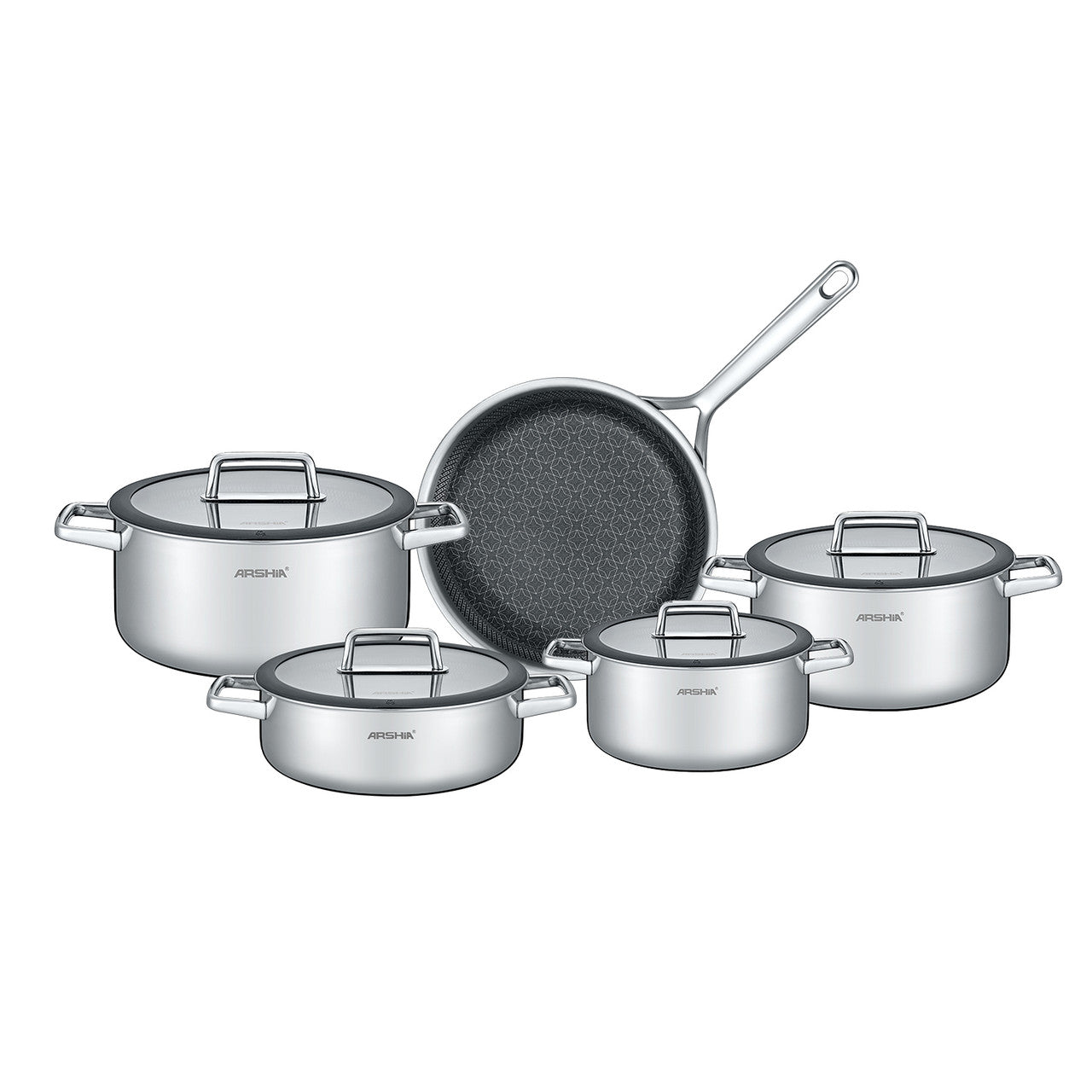 Arshia 9-Piece 18/10 Stainless Steel Cookware Set with Metal Lids