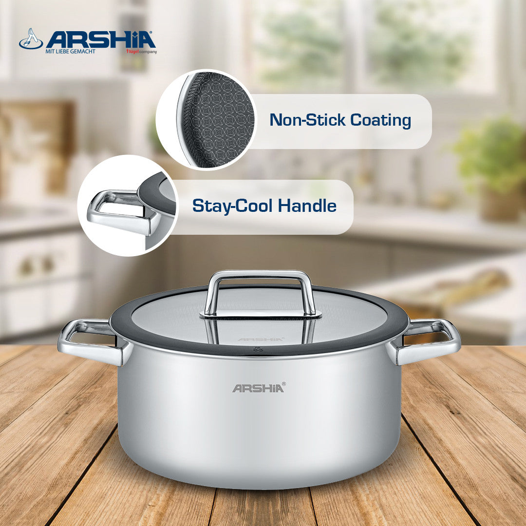 Arshia 9-Piece 18/10 Stainless Steel Cookware Set with Metal Lids