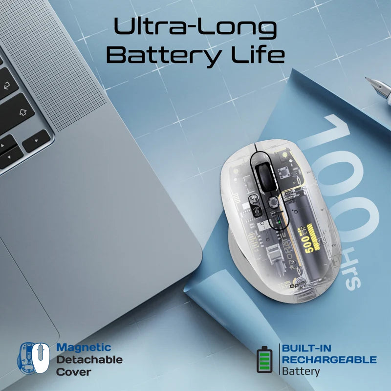 Promate SamoTri Tri-Connect Wireless Mouse with Rechargeable Battery, 2.4G and Dual BT Connectivity