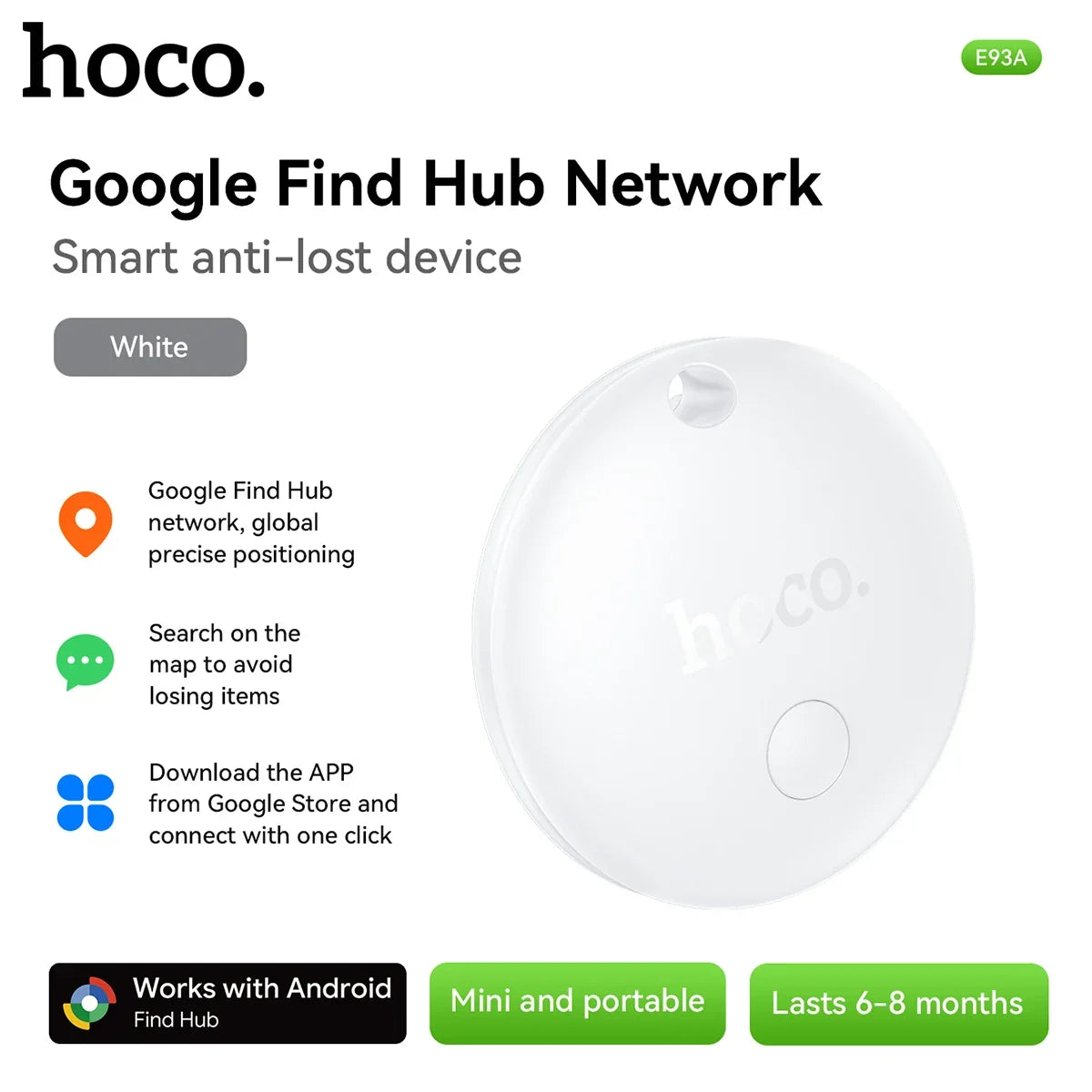 جهاز التتبع الذكي HOCO E93A لنظام Android - متوافق مع خدمة "العثور على جهازي" من Google
