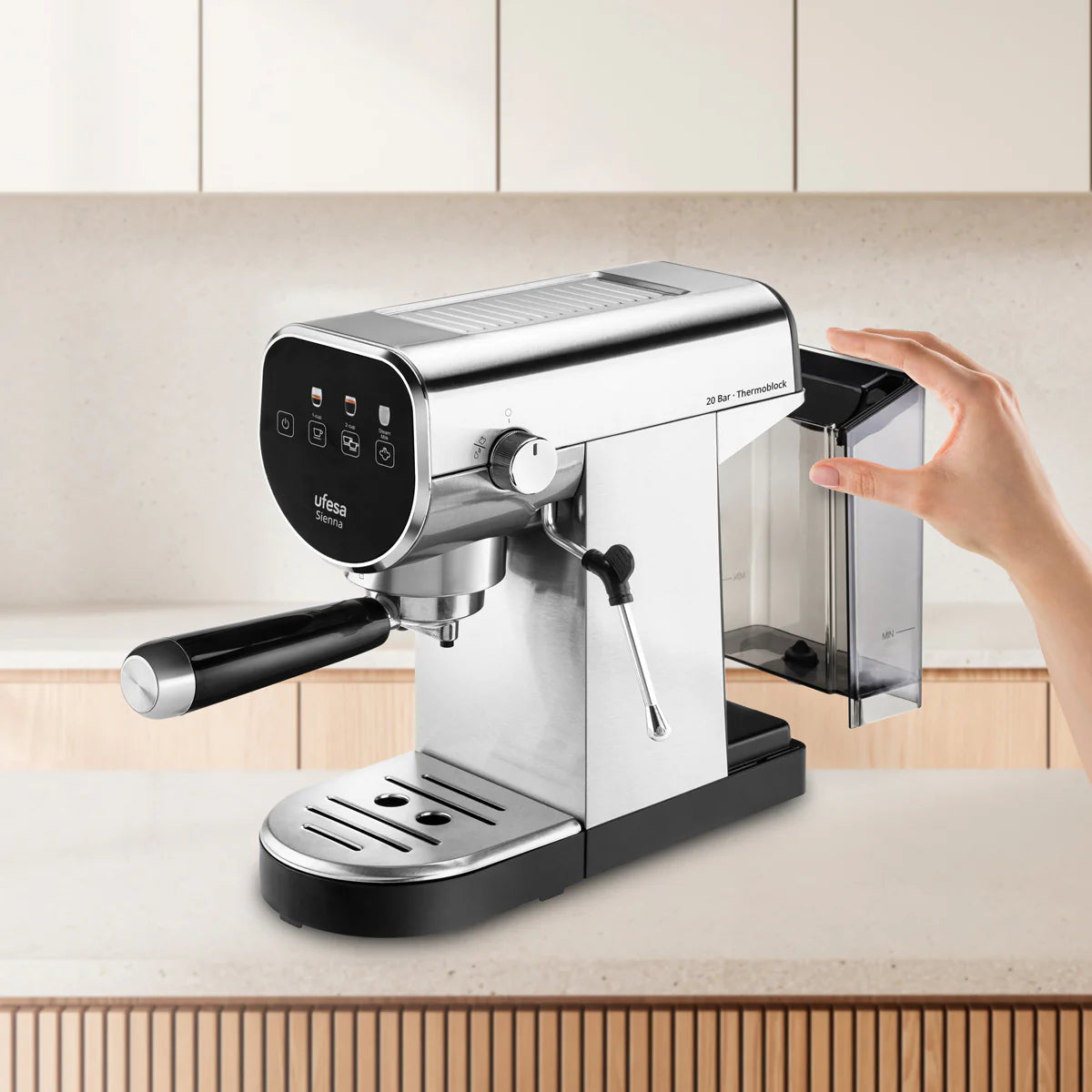 UFESA Sienna Thermoblock Espresso Machine - 20 Bar Coffee Maker with Steam Wand
