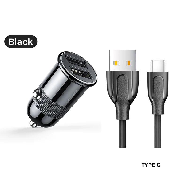 Joyroom 3.1A Fast & Safe Car Charger for 2 Devices - Black & White