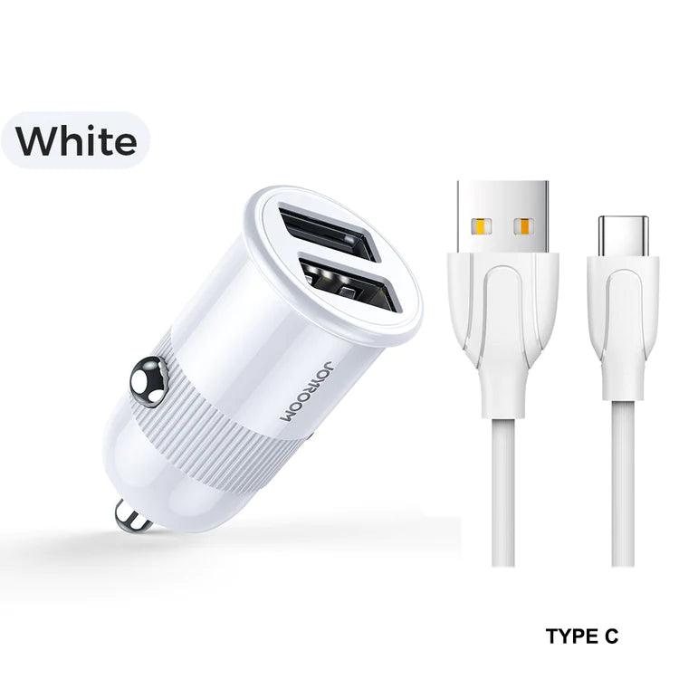 Joyroom 3.1A Fast & Safe Car Charger for 2 Devices - Black & White