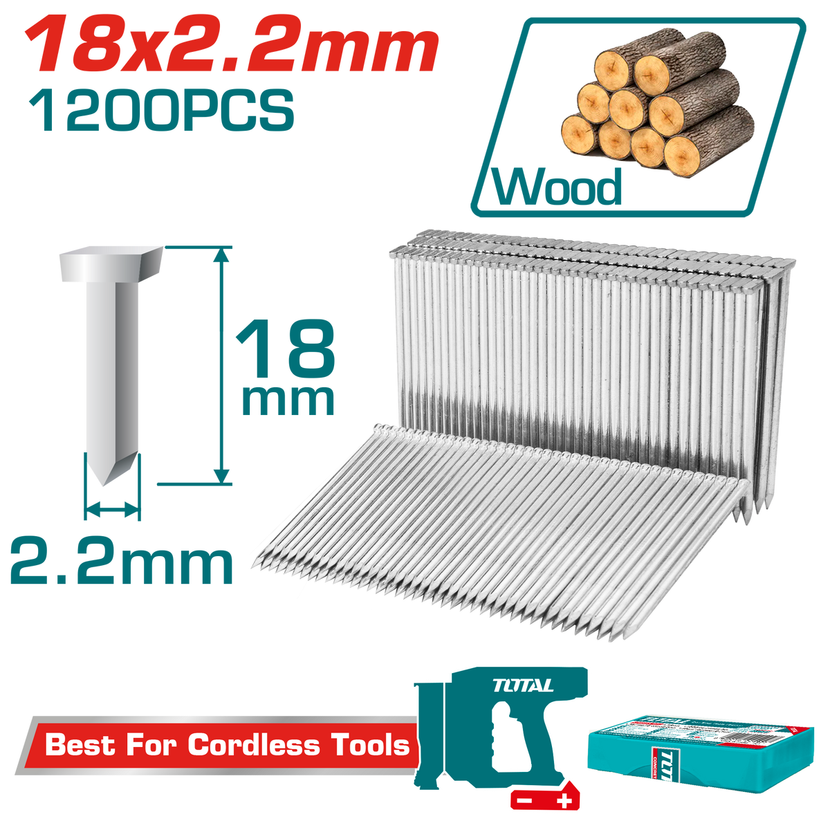 TOTAL Concrete Nails 18mm – 1200pcs, Precision Hardened for Fastening Tools (TAC12018)