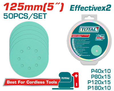 TOTAL 50PCs Sanding Sheet For Random Orbital Sander Set 125mm | 5" (TAC125050)