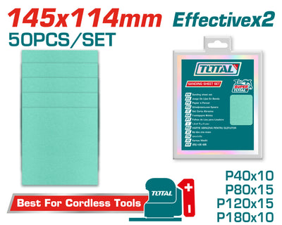 TOTAL 50PCs Sanding Sheet Set 145x114mm (TAC145115)