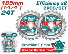 TOTAL 185mm TCT Saw Blade Set – 2pcs, 24T (TAC2331853)