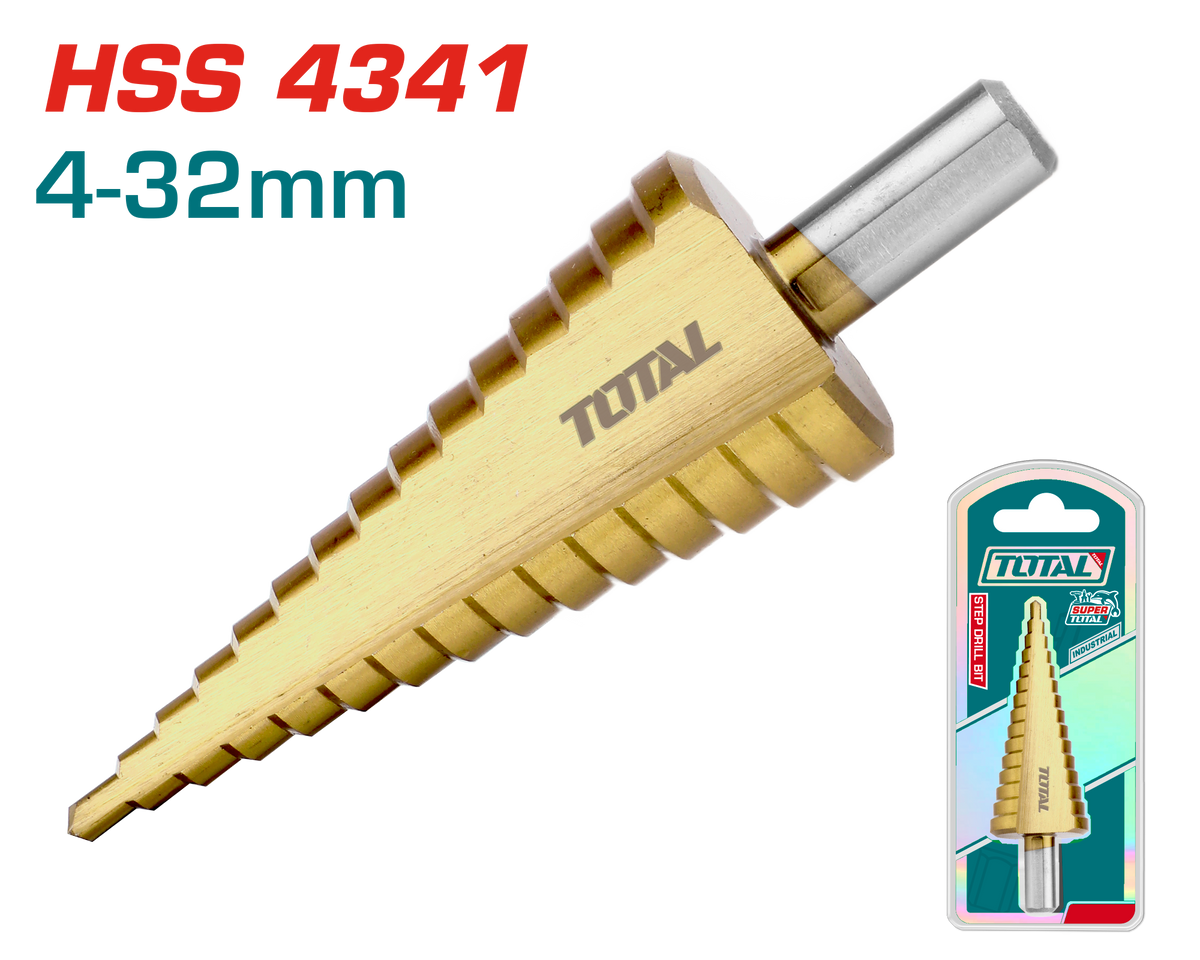 TOTAL Step Drill Bit HSS4341 – 4-32mm Titanium Finish (TAC43201)