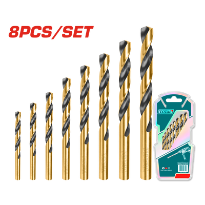 TOTAL 8 Pcs HSS Twist Drill Bits Set (TACSD0801)