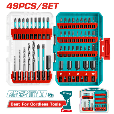 TOTAL 49 Pcs Impact Screwdriver Bits Set – Mixed Lengths, Nut Drivers & Drill Bits (TACSDL24906)