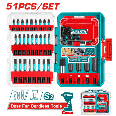 TOTAL 51 Pcs Impact Screwdriver Bits Set with Magnetic Holders – Heavy Duty Precision Kit (TACSDL25106)