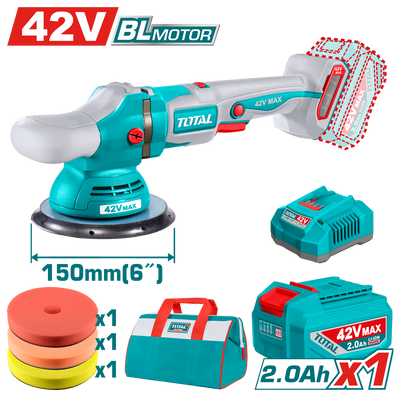 TOTAL Cordless Polisher 42V Brushless 150mm | 6" with Variable Speed & Accessories (TAPLI42151)