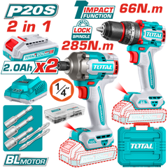 TOTAL 20V Cordless Drill & Impact Driver Kit | Brushless