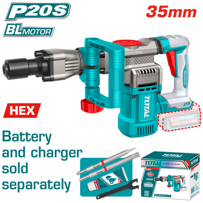 TOTAL Cordless Demolition Breaker 20V – 16J Brushless SDS HEX - Battery & Charger Sold Separately (TDBLI20358)