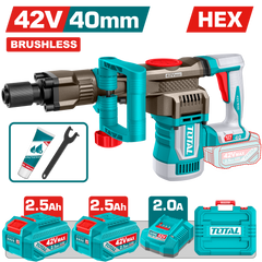 TOTAL 42V Brushless Cordless Demolition Breaker 20J – SDS HEX with 2 Batteries & Charger (TDBLI424062)
