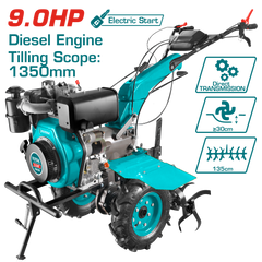TOTAL Diesel Tiller – 9HP Gear-Driven Cultivator, Electric & Recoil Start (TDC13501D)