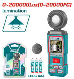 TOTAL Digital Light Luxmeter – 0~200,000 Lux Range, High Accuracy, Wide Spectral Response (TETLU031)